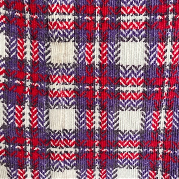 Vintage Corduroy Sleeveless Mini Dress Check Print Pink, Purple, and Cream - Picture 4 of 7